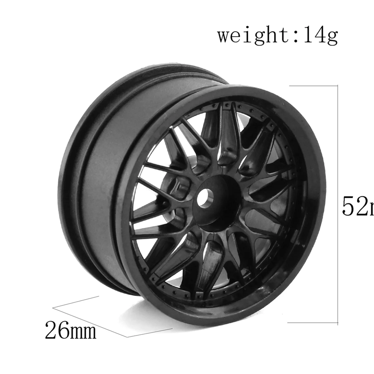 4PCS 1.9Inch Plastic 52MM Wheel Hub Rim for RC Car 1/10 On-Road Drift RedCat ,Black