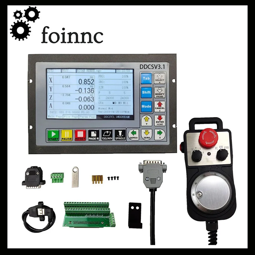 

DDCSV3.1 3/4 axis G code independent off-line controller + emergency stop MPG handwheel, with CNC engraving and milling machine