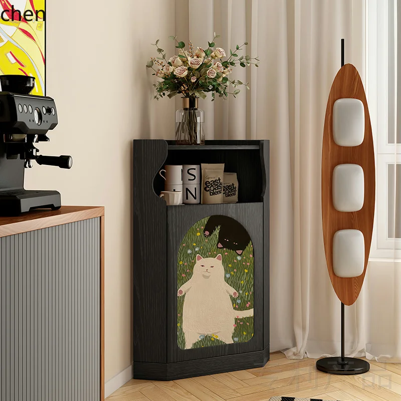 ZML  Cream Wind Solid Wood Triangle Cabinet Living Room Corner Triangle Shelf Cute Cat Corner Cabinet