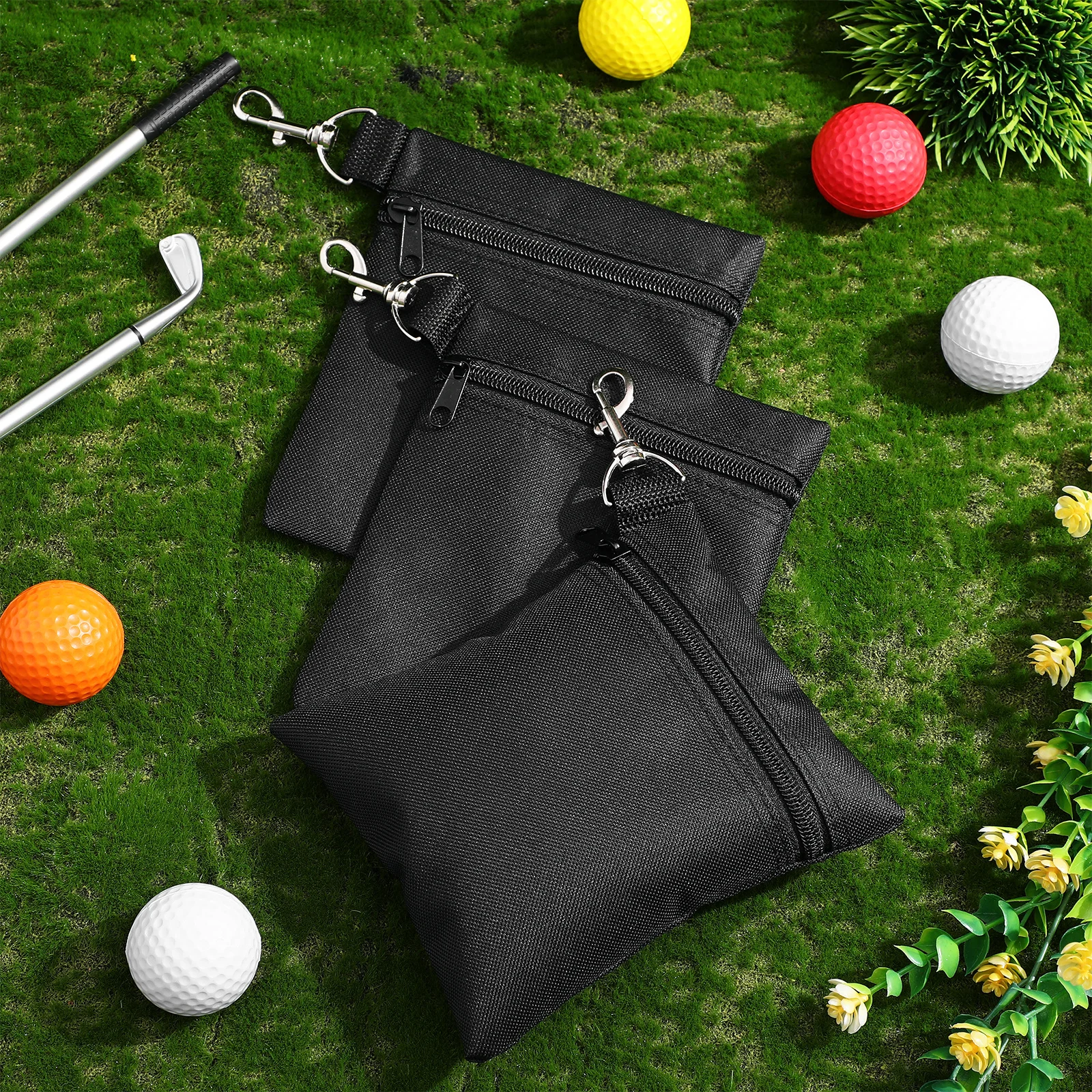 

3 шт., портативный органайзер для гольфа, сумка-футболка, черная ткань Оксфорд, прочный держатель для мяча, зажим на молнии, аксессуар для сумки для гольфа