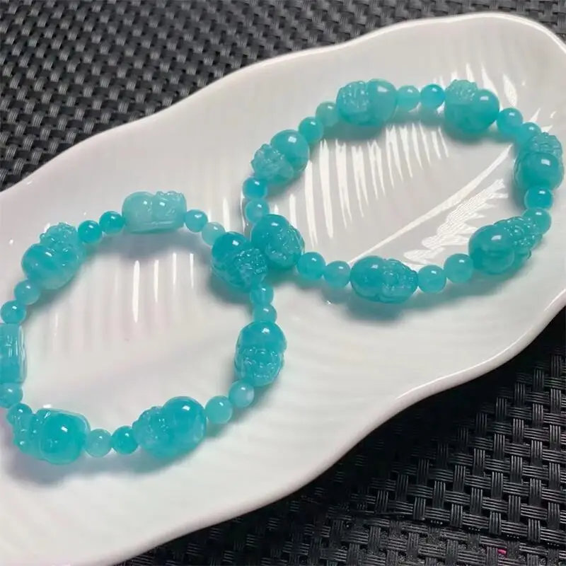 18MM Natural Amazonite Pixiu Carving Bracelet Carved Gemstone Wealthy Healing Fengshui Stone For Women Men Gift 1PCS