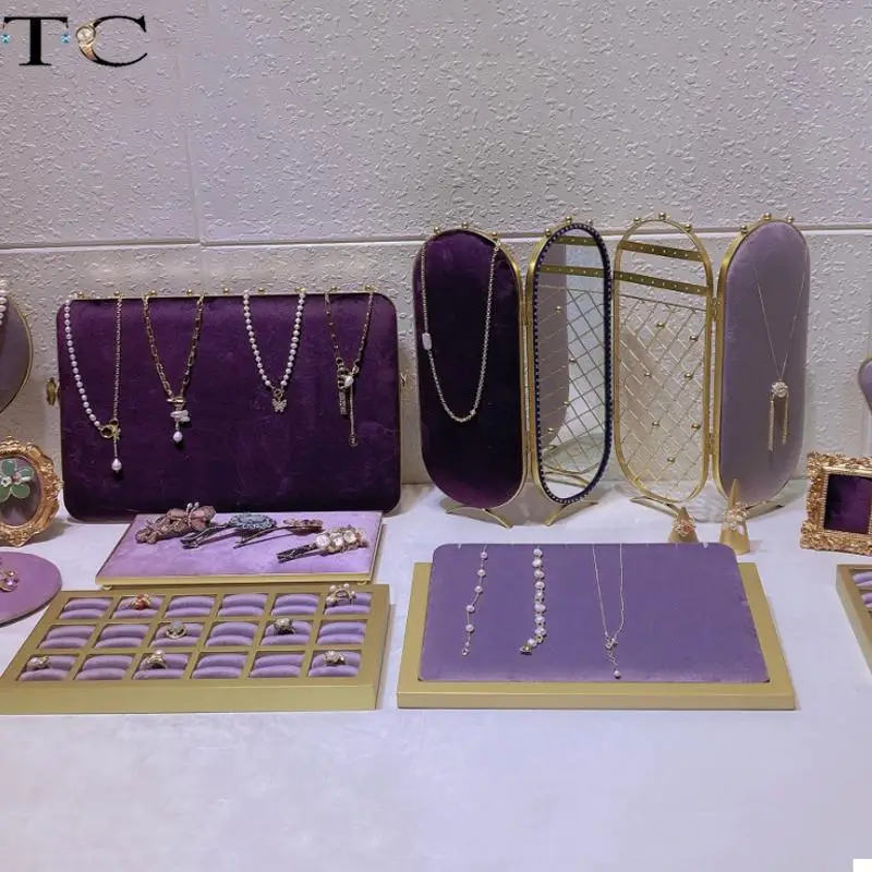 Fashion Purple Series Jewelry Necklace Earring Display Stand Direct Broadcast Physical Store Jewelry Ring Bracelet Display Stand