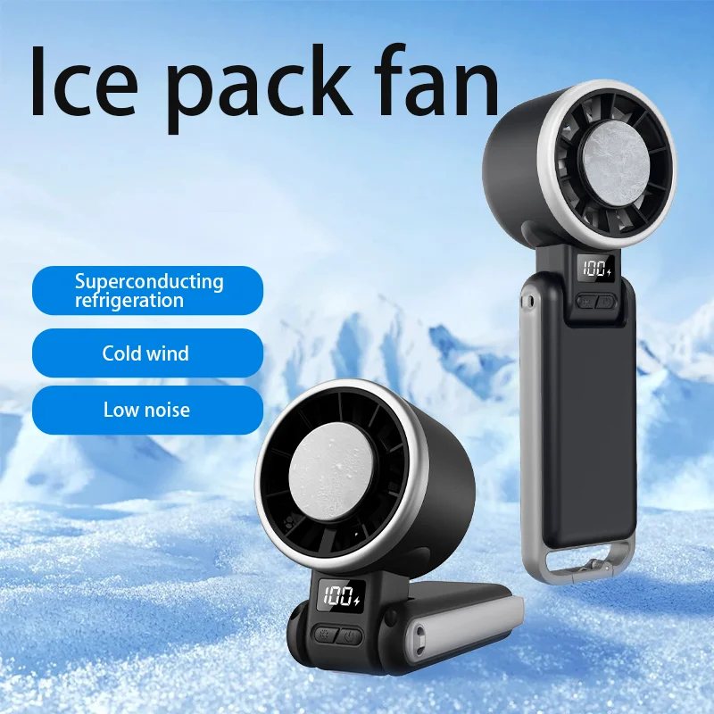

JSD Mini Handheld Ice Cooling Fan, 5-Speed Turbo Wind, Foldable, Portable Personal Fan with LED Screen for Travel, Office, Home