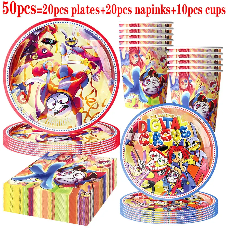 The Amazing Digital Circus Geburtstagsdekoration Tischgeschirr Becher Teller Servietten Ballon-Set Banner Hintergrund Geschenktüten Party-Zubehör – Detail 7