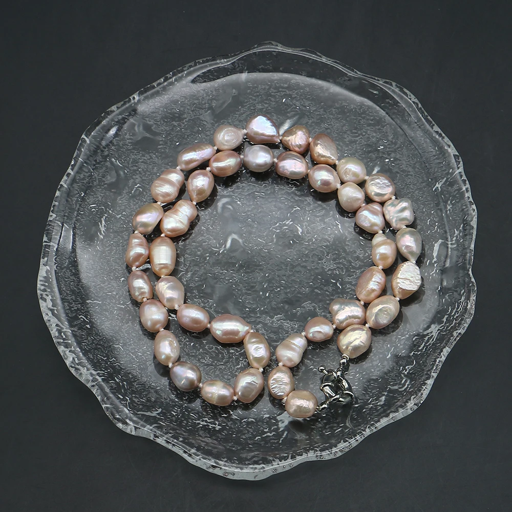 9-10mm Baroque Pearl Straight Hole Beaded Necklace Irregular Freshwater Double-sided Glossy Pearl Unique Jewelry Gift 1 Strand