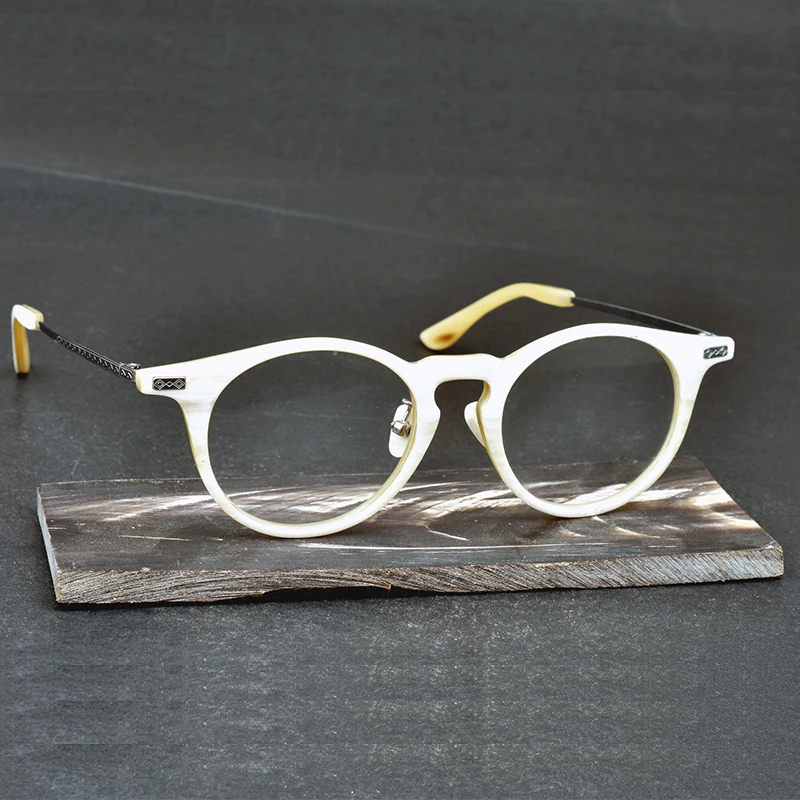 

Retro round eyeglasses men designer brand Handmade Natural Buffalo Horn Optical eyewear women reading prescription Glasses Frame