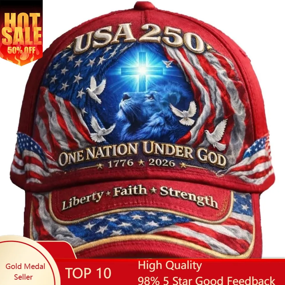 US 250th Anniversary Faith Art Print Hat Patriotic American Flag Cap 250 Years One Nation Under God Hat