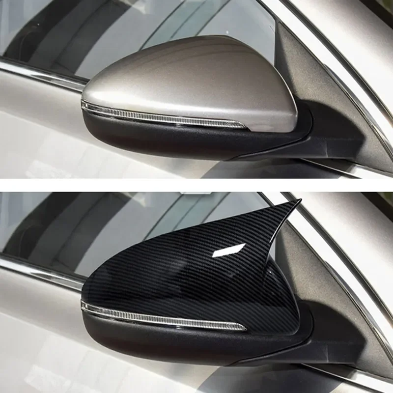 Carbon Fiber Pattern Reversing Mirror Cover for 2019-2023 Kia K3 Horn Rearview Mirror Shell Bright Black Decoration