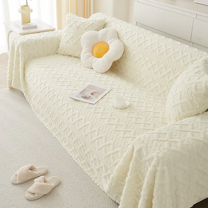 

Autumn and Winter Plush Sofa Towel Lamb's Wool Sofa Cover Towel Cream Simple Modern Wind Solid Color Thickened Sofa Blanket S137