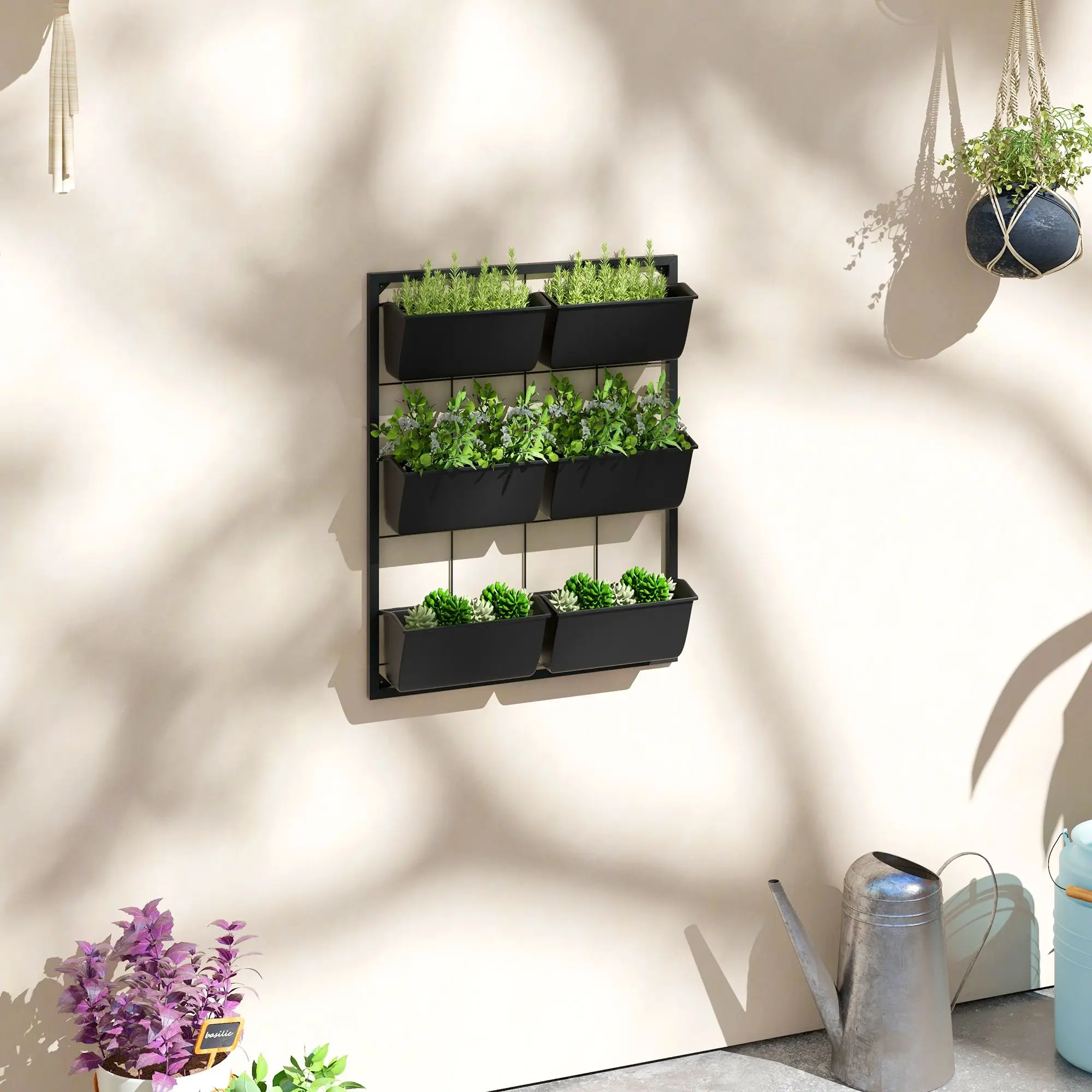 6 pots 3-layer black flower and vegetable wall planters enhance garden space
