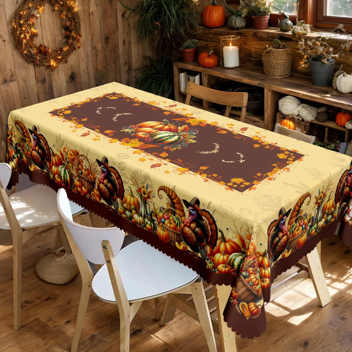 1 piece, Thanksgiving-themed tablecloth, autumn harvest vintage turkey pumpkin,kdj
