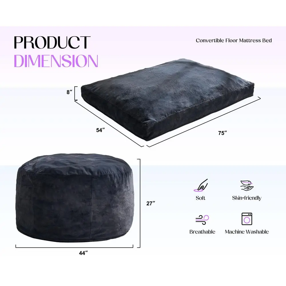 Bean Bag Chair Convertible 3 in 1 Beanbag Bed Giant Adult Large,Memory Foam Filling,Plush Lounge,Washable Removable Cover,Livin