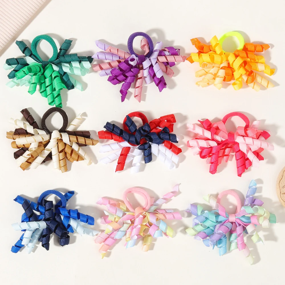 2Pcs Baby Party Season Trendy Firework Hair Tie Rainbow Curly Ribbon Elastic Rubber Bands For Kids Cute Hair Rope Hair Accessory