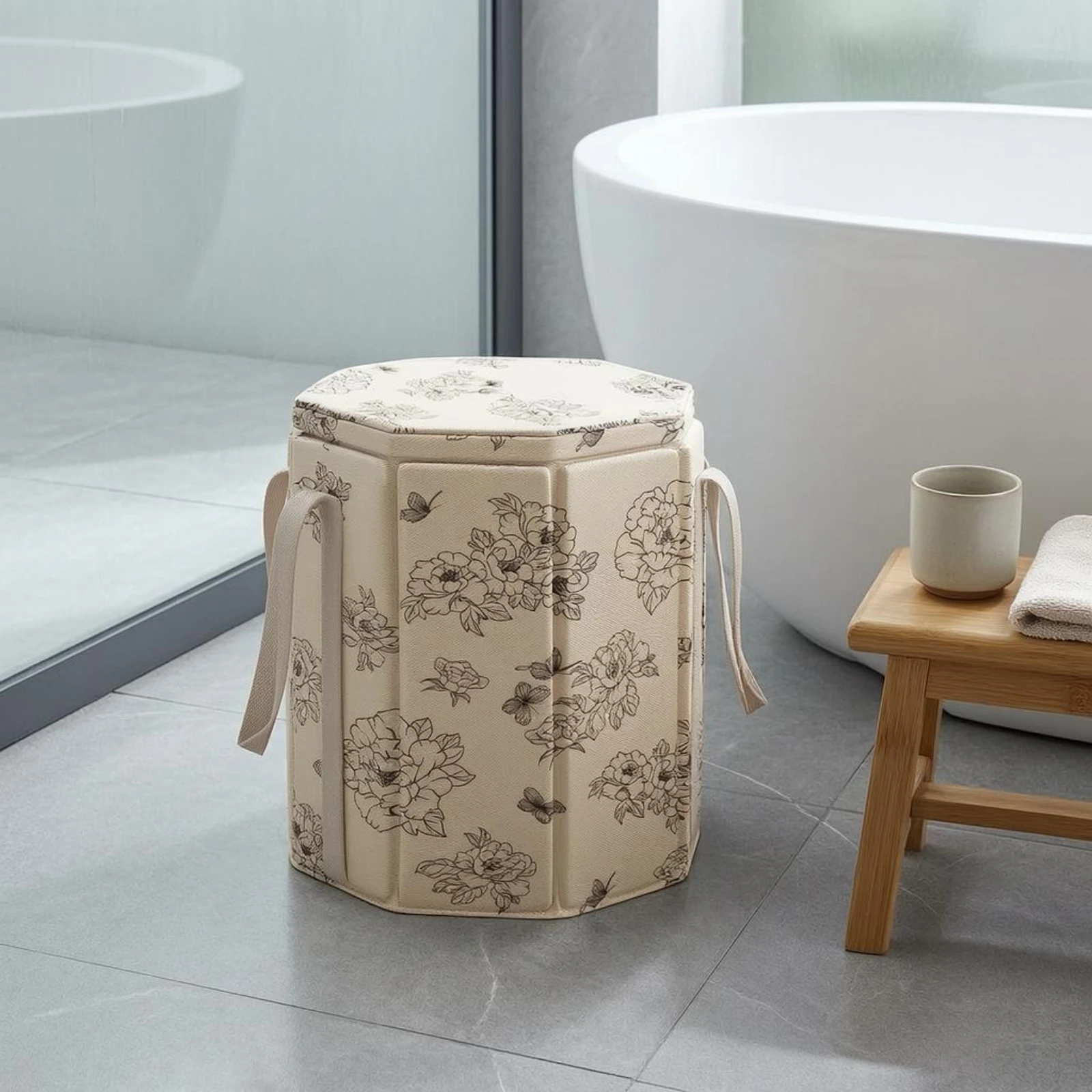 

Foldable Foot Bath Tub Peony Print Collapsible Foot Soak Tub Reinforced Carry Straps