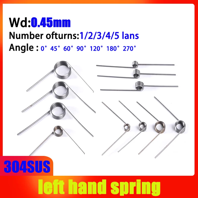 

304SUS Wire diameter 0.45mm Left Torsion Spring Left Rotation Spring 5PCS Return And Reset V-shaped Spring laps1/2/3/4/5lap