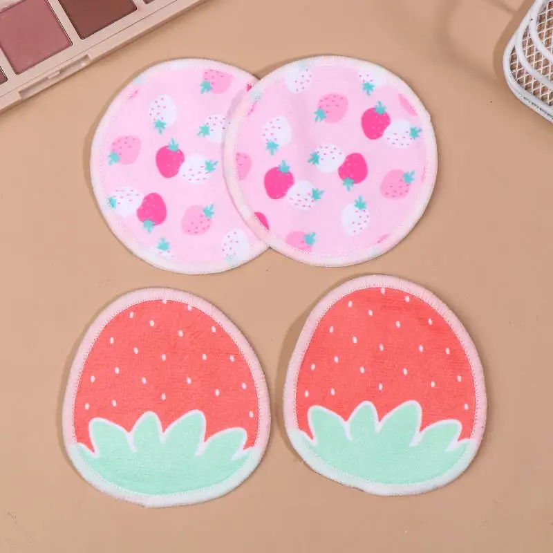 10Pcs Makeup Remover Pads Washable Double-Layer Strawberry Print Cleaning Cotton Reusable Facial Make Up Removal Pads Tool