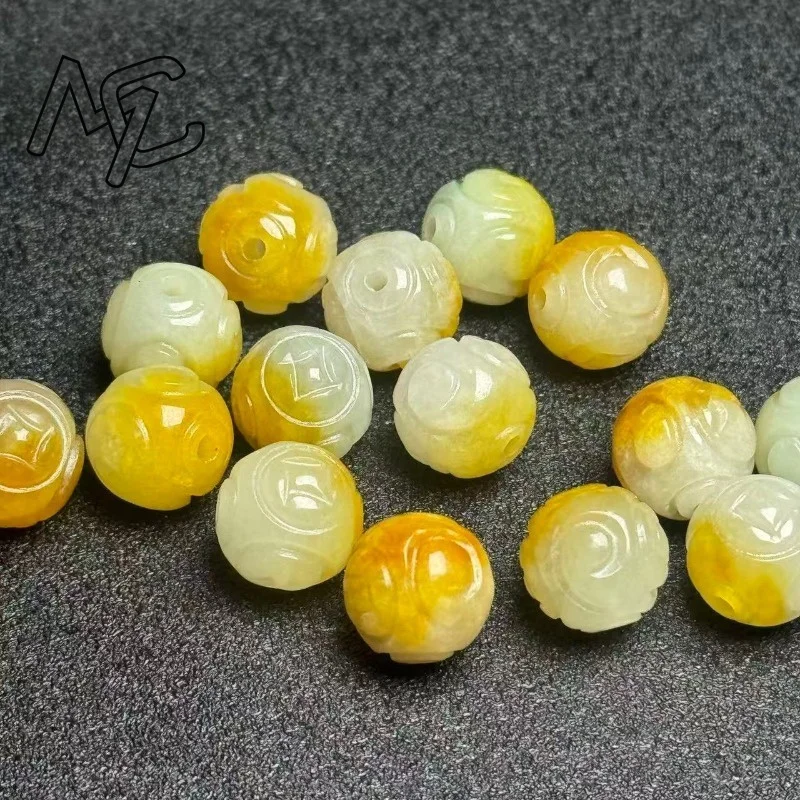 5pcs Natural Yellow Emerald Jade Circular Bead DIY Bracelet Bangle Charm Jadeite Jewellery Fashion Accessories Amulet Gifts view 2