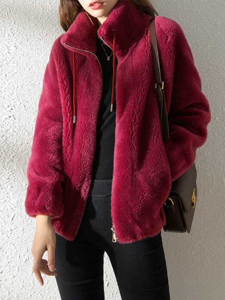 Winter Ladies Casusl Thickened Coat Fashion Women's Short Stand Collar Femme Double-sided Velvet Coat Fur Coat Jacket