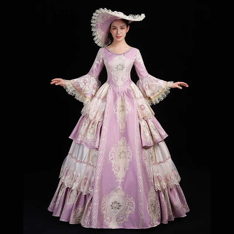 Marie Antoinette Masked Ball Printing Long Victorian Party  Dress Costume