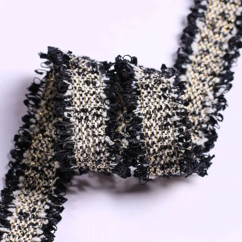 45Yards Winter Tweed Embroidery Ribbon Webbing Golden Tassel Fringe Trim for DIY Garment Sewing Accessories Vintage