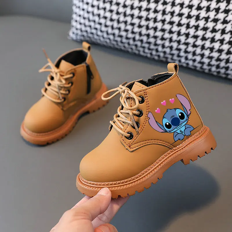 Dziecięce buty śniegowe Stitch Cartoon dziecięce zimowe pluszowe ciepłe buty Stitch maluch botki chłopcy dziewczęta buty antypoślizgowe