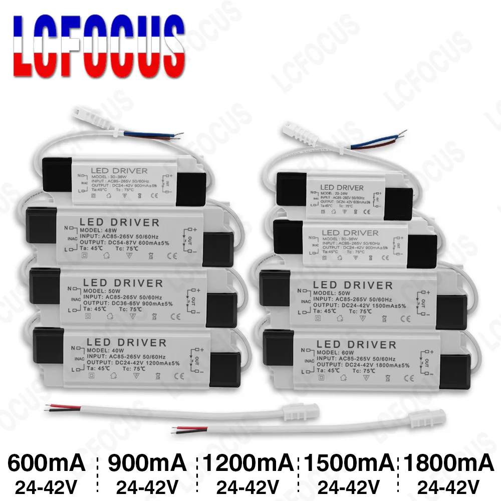 

Драйвер світлодіодів 20Вт 30Вт 40Вт 50Вт 60Вт постійний струм 54-87В 36-65В 24-42В 600мА 900мА 1200мА 1500мА 1800мА трансформатор освітлення