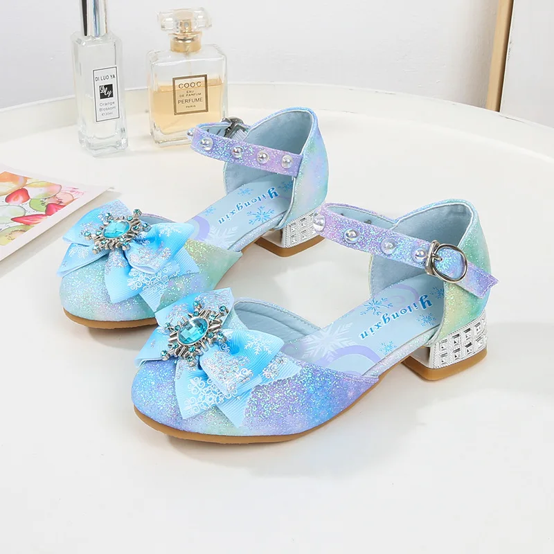 Chaussures en cuir pour enfants, Pluple rose bleu princesse, talons hauts, robe pour enfants, spectacle d'étudiant, sandales de danse, chaussures Mary Jane pour petites filles