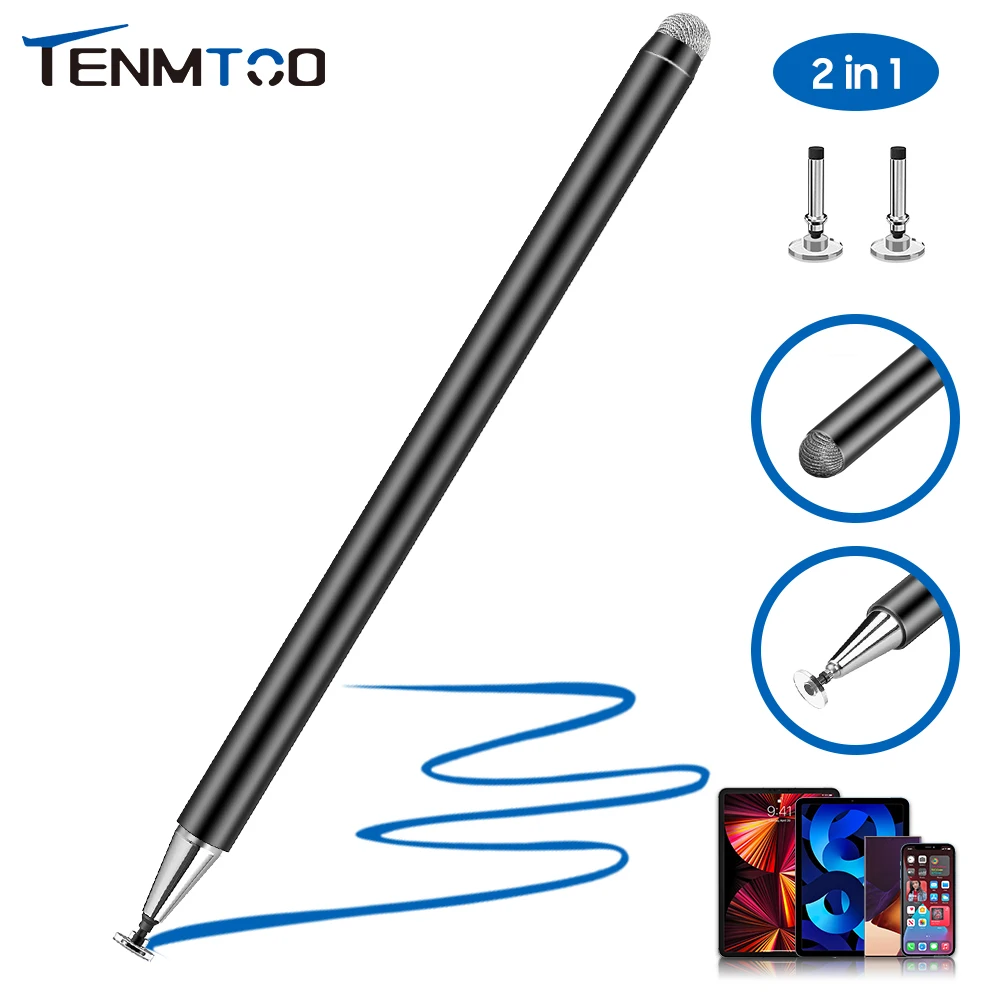 태블릿 용 Tenmtoo 터치 펜 2 in 1 디스크 유니버설 스타일러스 펜 Ipad Android iPhone Xiaomi Samsung 모든 정전성 스타일러스 펜