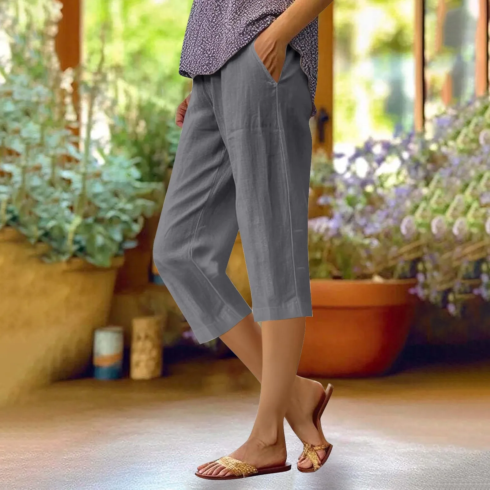 

Cotton Wide Leg Pants Female Loose Oversized Solid Color Harem Summer Casual Elastic Waist 1/2 Shorts Pantalones De Mujer