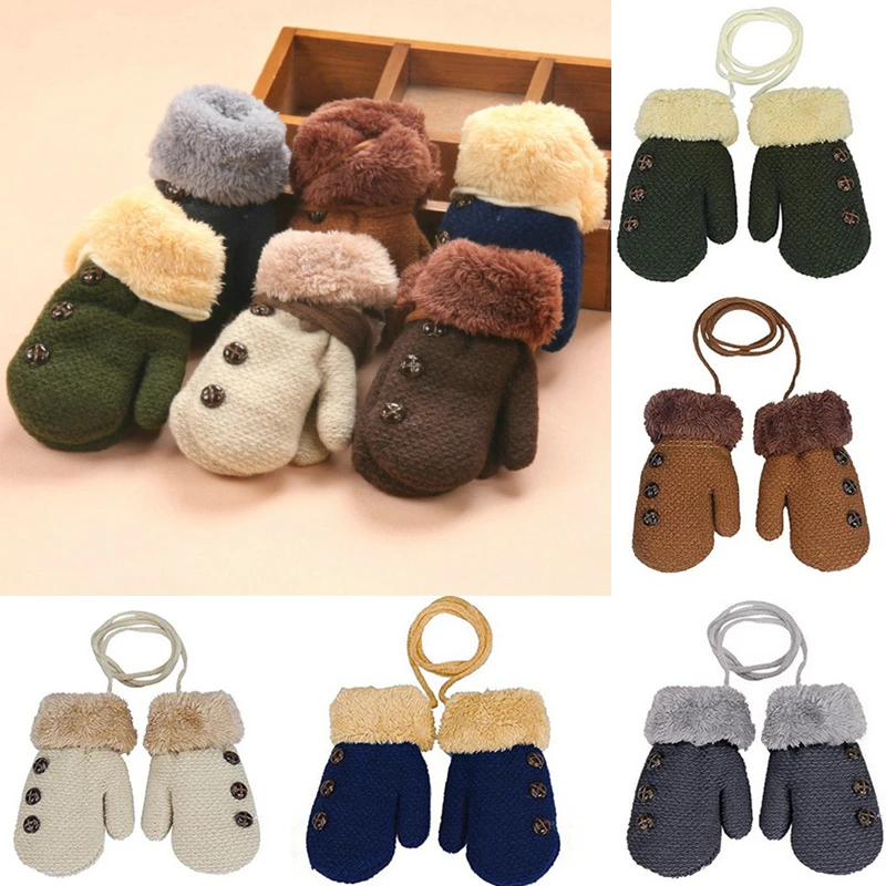 Autumn and Winter Baby Gloves Children\'s Mittens Winter Wool Knitted Gloves Children Warm Rope Mittens 1-3 Years