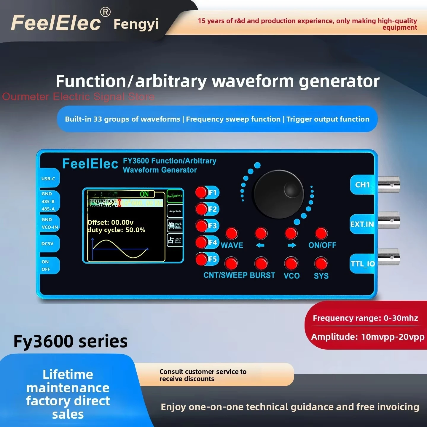 FY3600 Series 20MDDS Function Signal Generator High Frequency DIY 5Mhz-30Mhz VCO Arbitrary Waveform Multi-Function Pulse Output