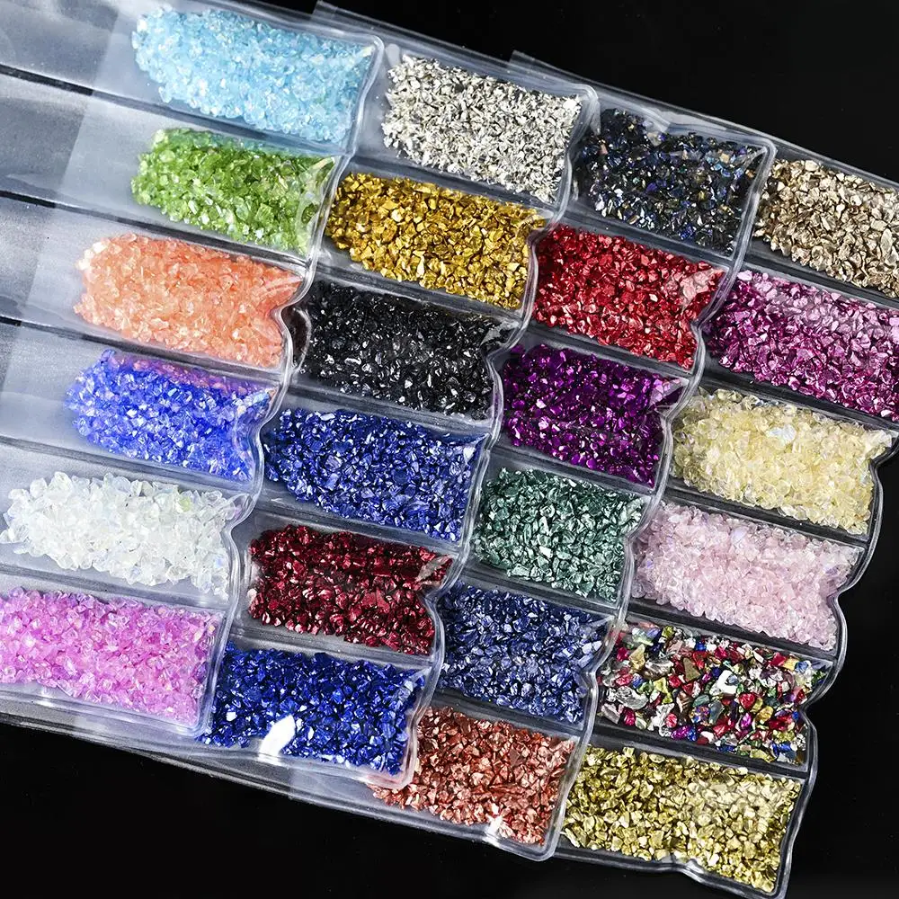 6-Color 25g Colorful Glass Stones Crushed Mineral Broken Crystal Nail Art Decorations Gravel Stones Irregular Nail Art Gemstone