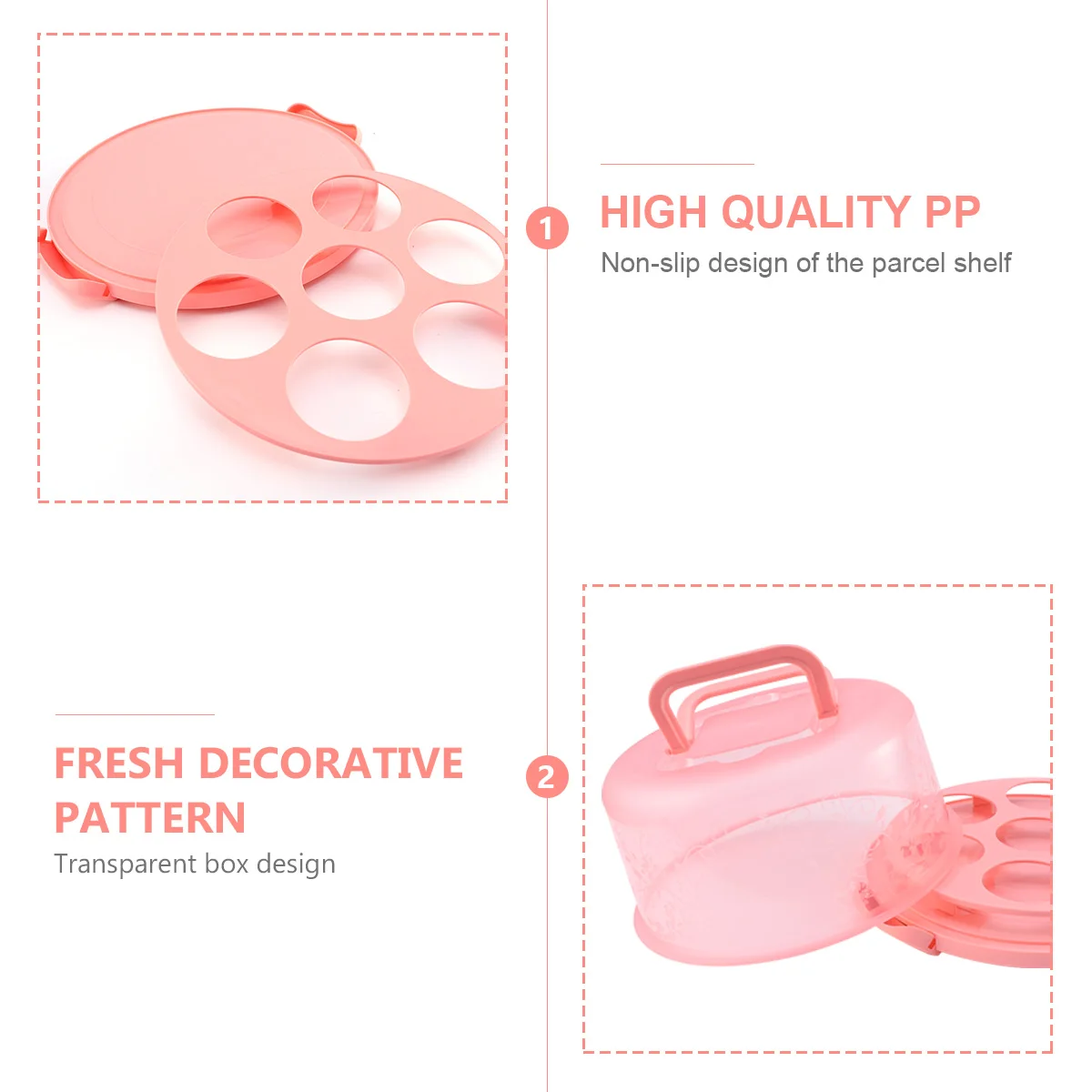 

1pc Pink Cake Boxes Transparent Plastic Food Crisper Sealed Lid Handle Portable Storage For Bakeries Home Party Use
