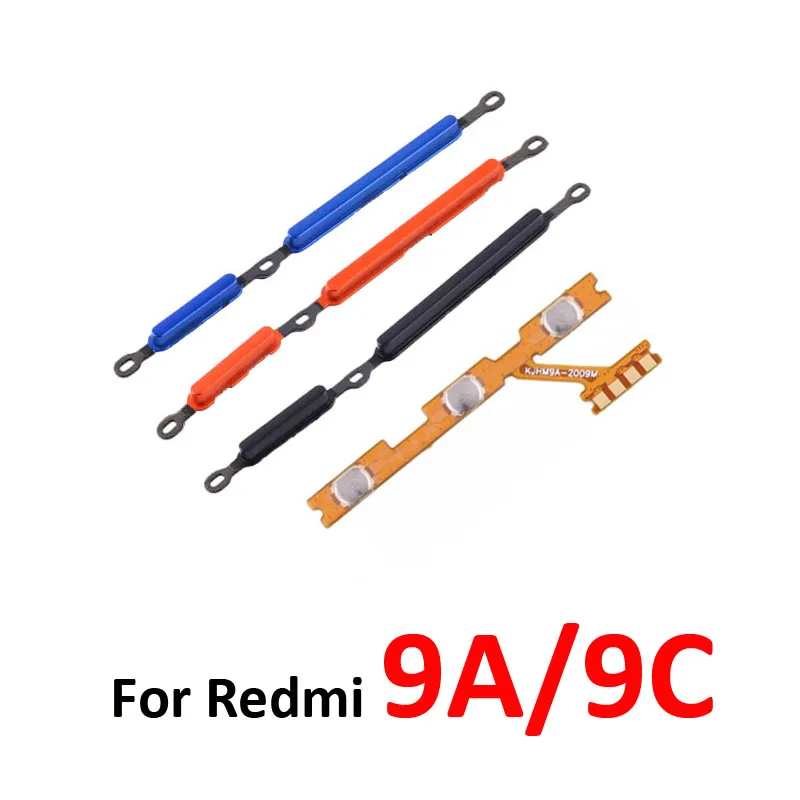 For Xiaomi Redmi 9A 9C Phone Housing Power Volume Button New On Off Up Down External Key Internal Flex Cable Repair Parts Black