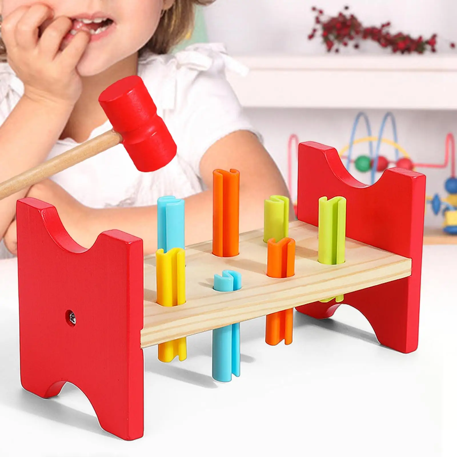 Wooden Pound Toy Early Learning with Mallet Hand Eye Coordination Pounding Pegs