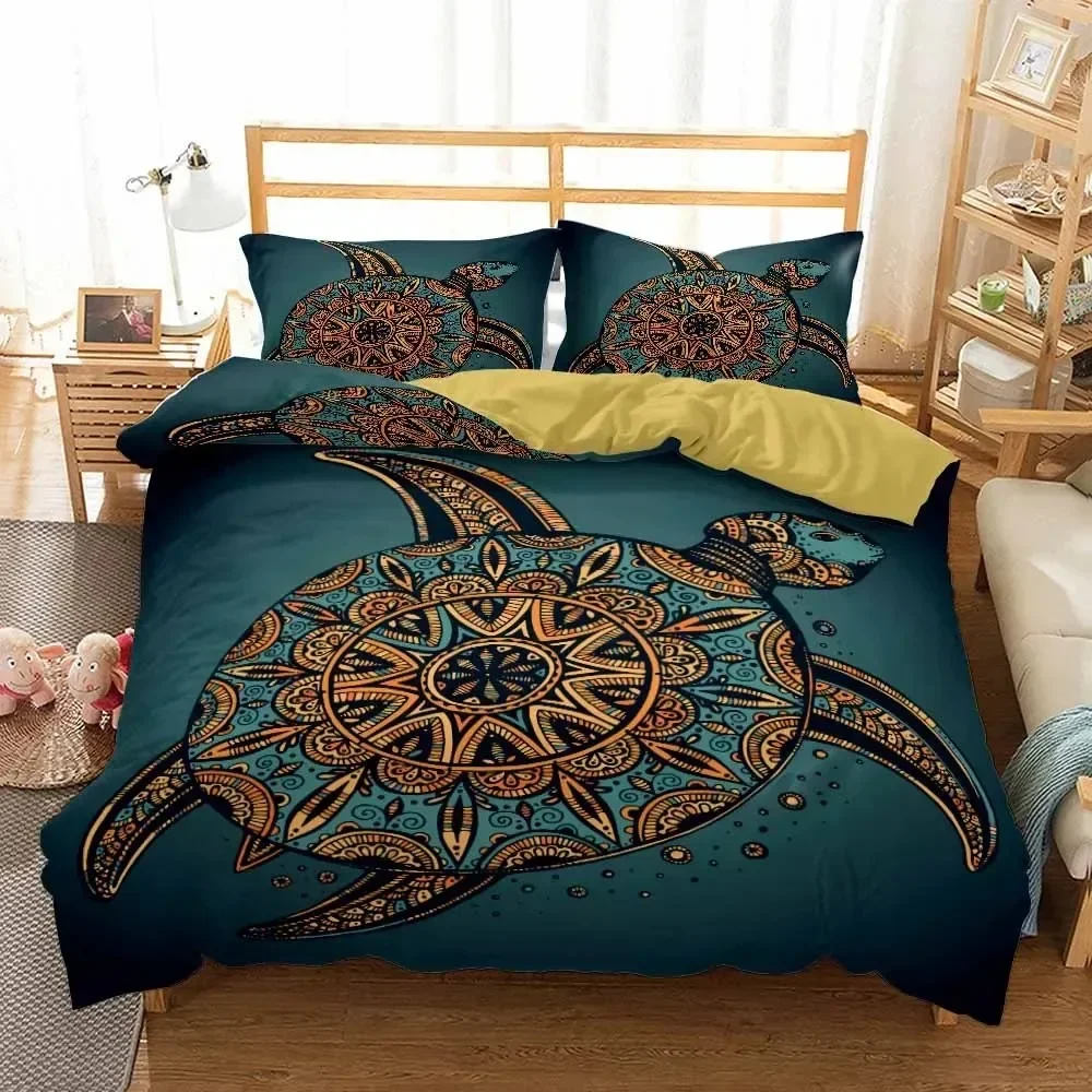 Golden Sea Turtle Colour Housse De Couette Mandala 3D NEW Duvet Cover Pillowcase Bedding Set Adult Boy Girl Bedroom Double Large