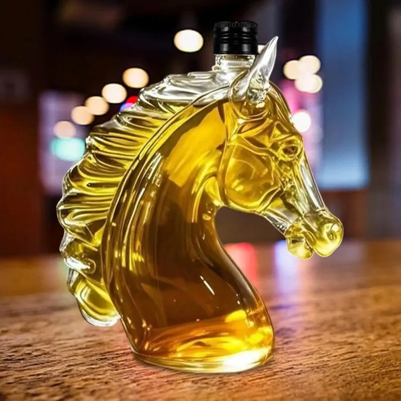 1000ml Horse Head Shape Hand Blown Glass Whisky Decanter Drink Dispenser For Anniversary Bar Home Decor Gift For Men Set