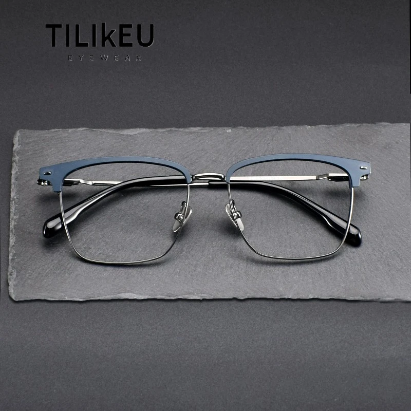 

New Business Eyebrow Pure Titanium Glasses Frame Retro Matte Square Men's Eyeglasses Frame Suitable for Round Face and Big Face