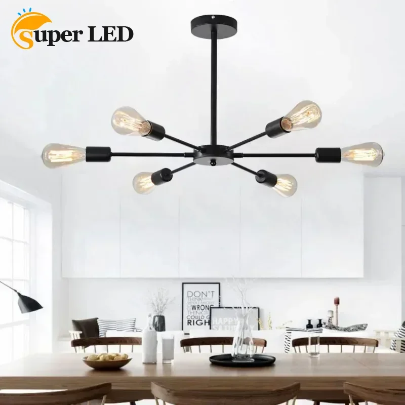 

6/8 Heads Modern Ceiling Chandelier Restaurant Black Chandelier Living Room Suspended Ceiling Light Iron Chandelier Home Decor