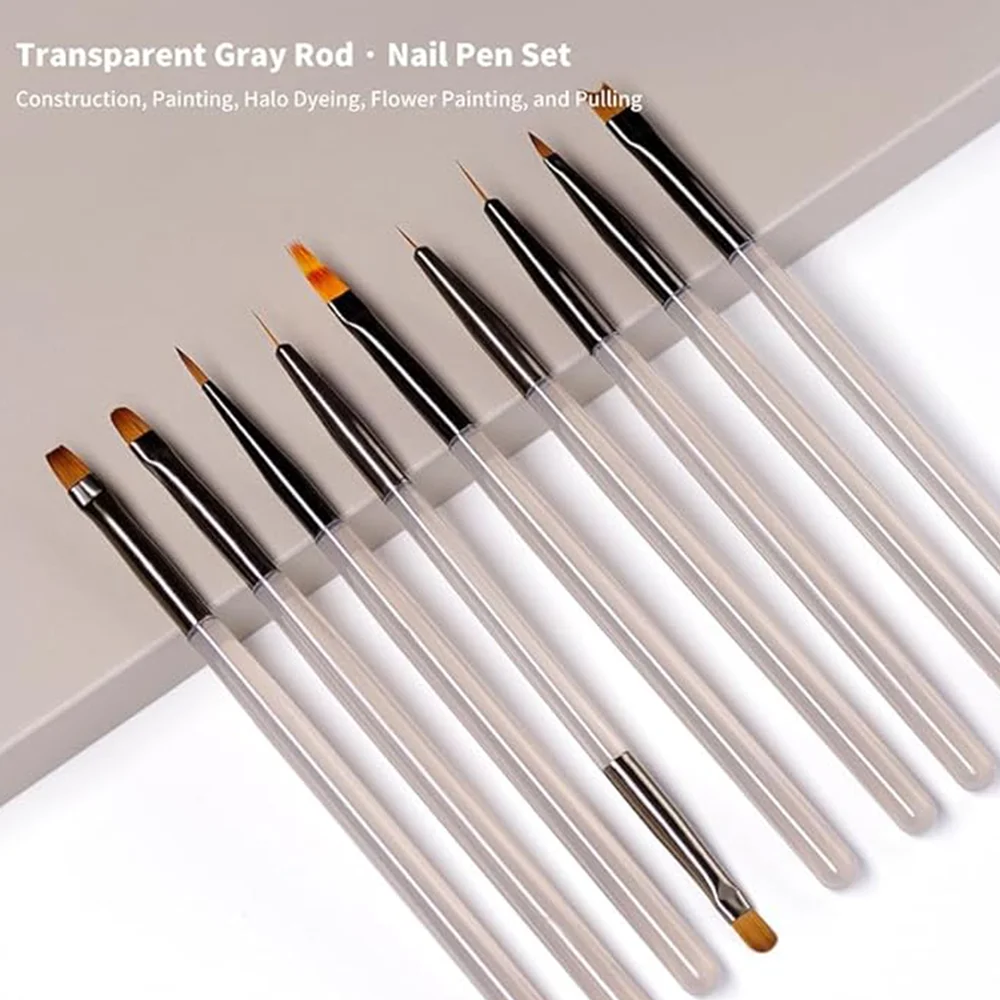 9Pcs UV Gel Nail Art Brush Acrylic Drawing Painting French Line/Flower Pen Nails Tip Gradient Build Light Therapy Manicure Brush