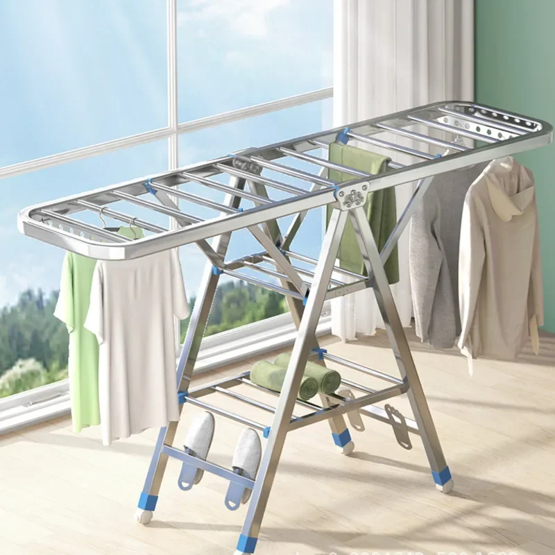 Fashionable And Beautiful Clothes Hanger Universal Pulley Clothes Rack Floor Folding Clothes Stand Stainless Steel Hanger Pans