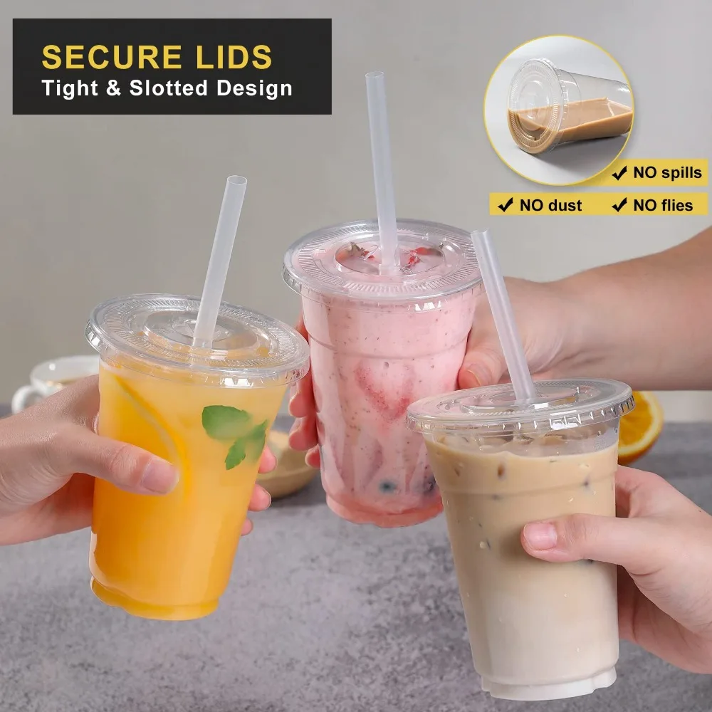 16 oz transparent plastic cup with lid and straw, disposable cup suitable for iced coffee, smoothies milk tea cold drinks