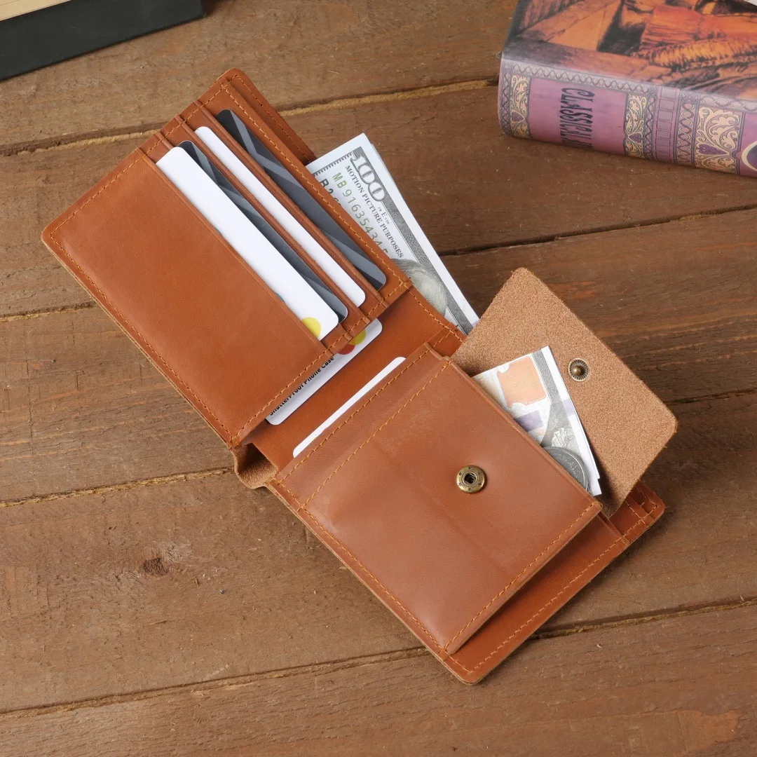 Men's genuine leather large-capacity storage short cowhide cross-border hot-selling retro men's change wallet