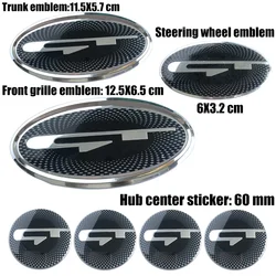 7Pcs Car Front Hood Emblem Rear Trunk Badge Steering Wheel Center Auto Hub Center Sticker For KIA GT Logo Stinger Rio K5 Stonic