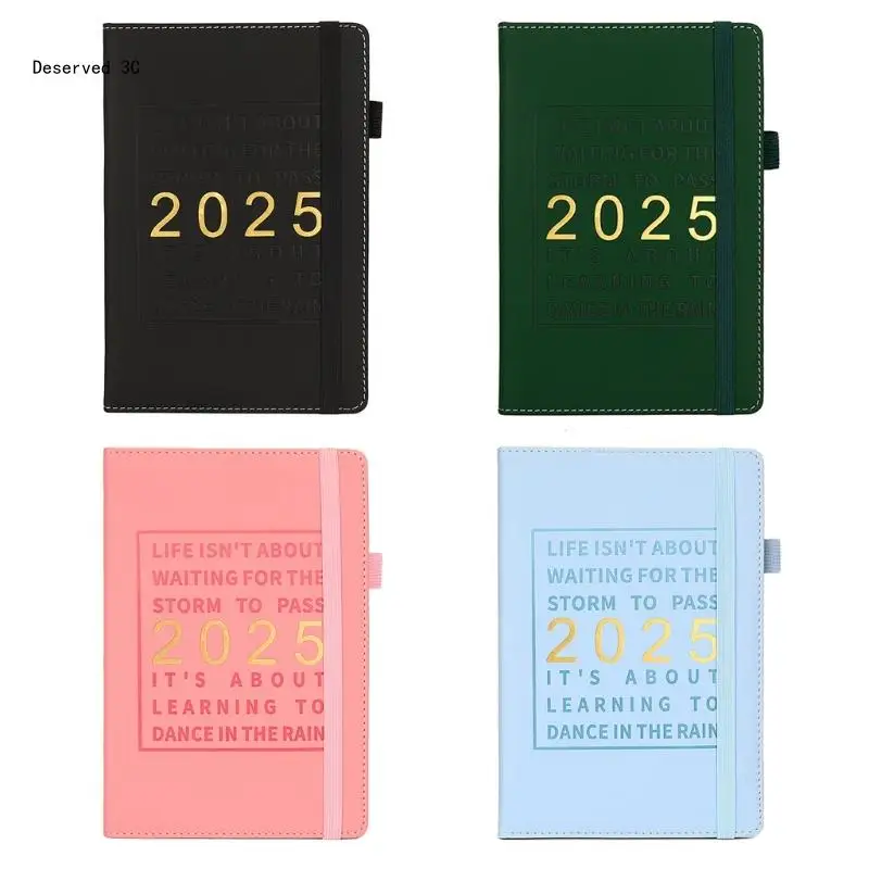 2025 Leather Planner with Elastic Band, Pen Holder, Timetable, 2025 Journal Notebook Academic for Teacher Student