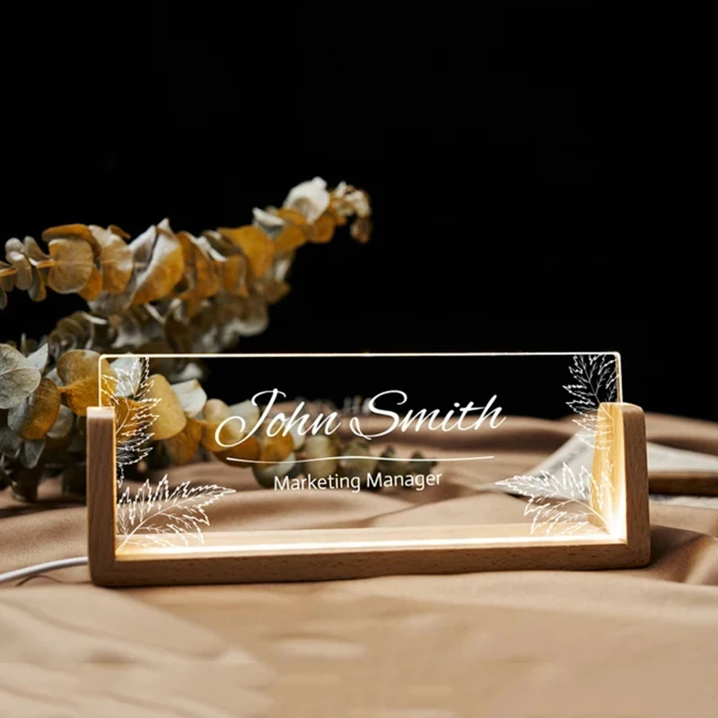 Personalized Name Plate With LED Wood Base Custom 3D Lamp Nameplate Leader Teacher Desk  Acrylic Name Sign Personalized Gifts