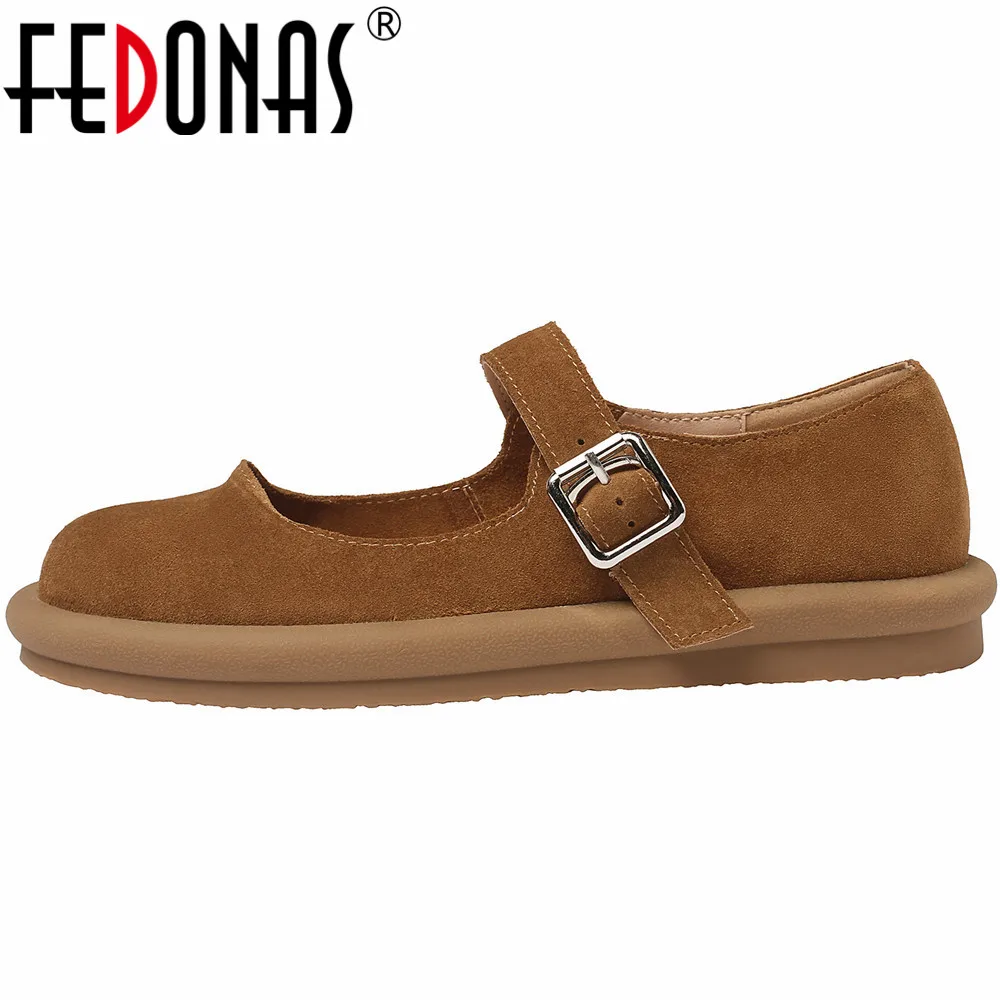 

FEDONAS Low Heels Women Pumps Platforms Flats Round Toe Genuine Leather Buckle Strap Mary Janes Spring Summer Casual Shoes Woman