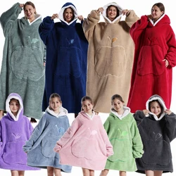 New Winter Family Matching Outfits Thick Hooded Wearable Blankets Mother Kids Flannel Hoodies Women Child Oversized Sweatshirts