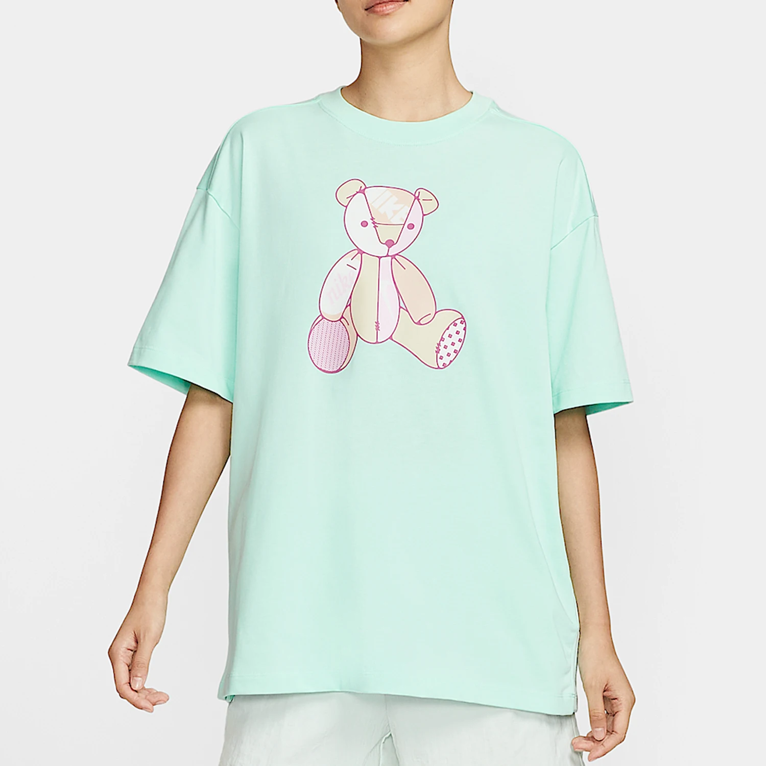 Nike genuine summer women's loose round neck teddy bear printed casual short sleeved shirt IM3380-353