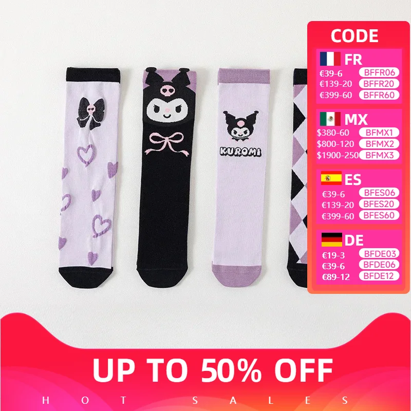 Girls Cute Sanrioed Kuromi Purple Knee Long Socks Kawaii Cartoon Anime Kuromi Children Toddler Middle Tube Socks Gift